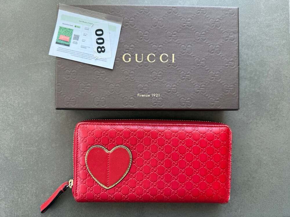 Gucci Microguccissima Heart Zip Around Wallet Red Leather GG Long Continental